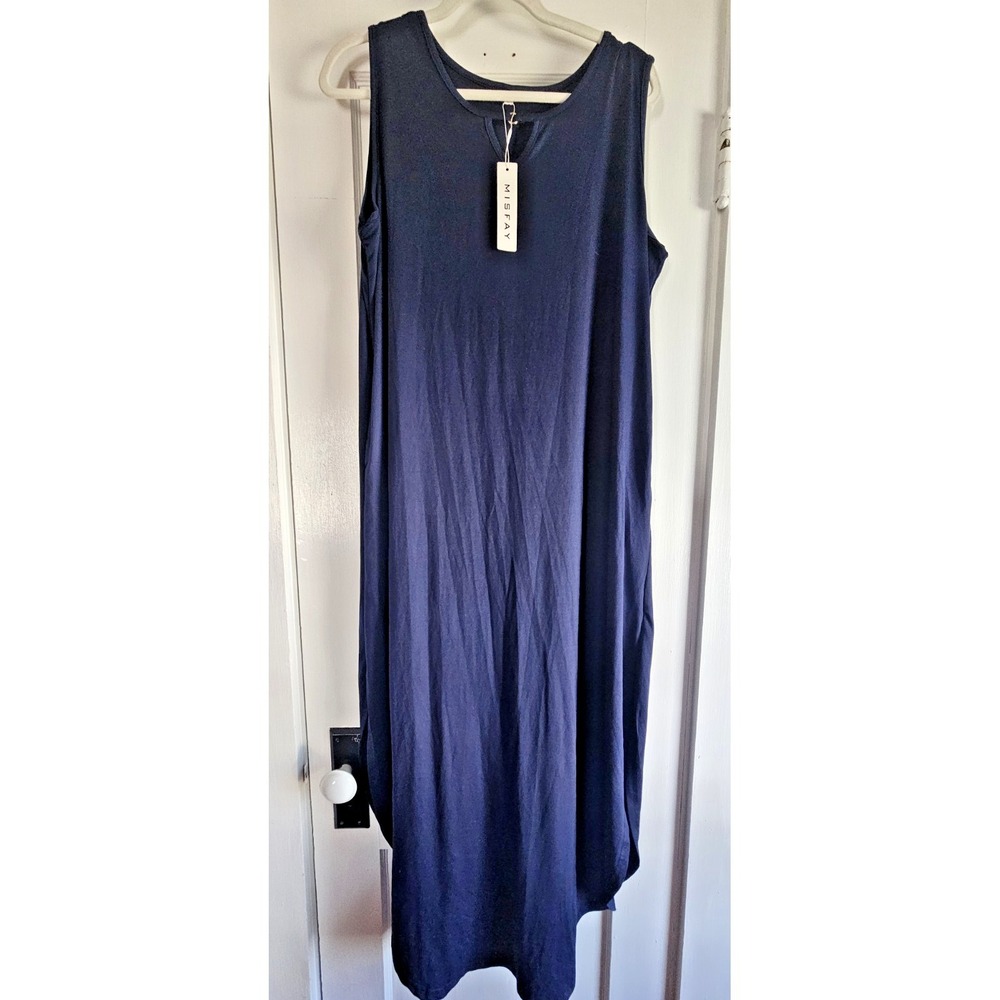 NWT MISFAY sleeveless scoop neck womans XL tank dress soft stretchy maxi slits